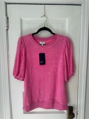 crown & ivy Pink Puff-Sleeve Terry Short-Sleeve Top